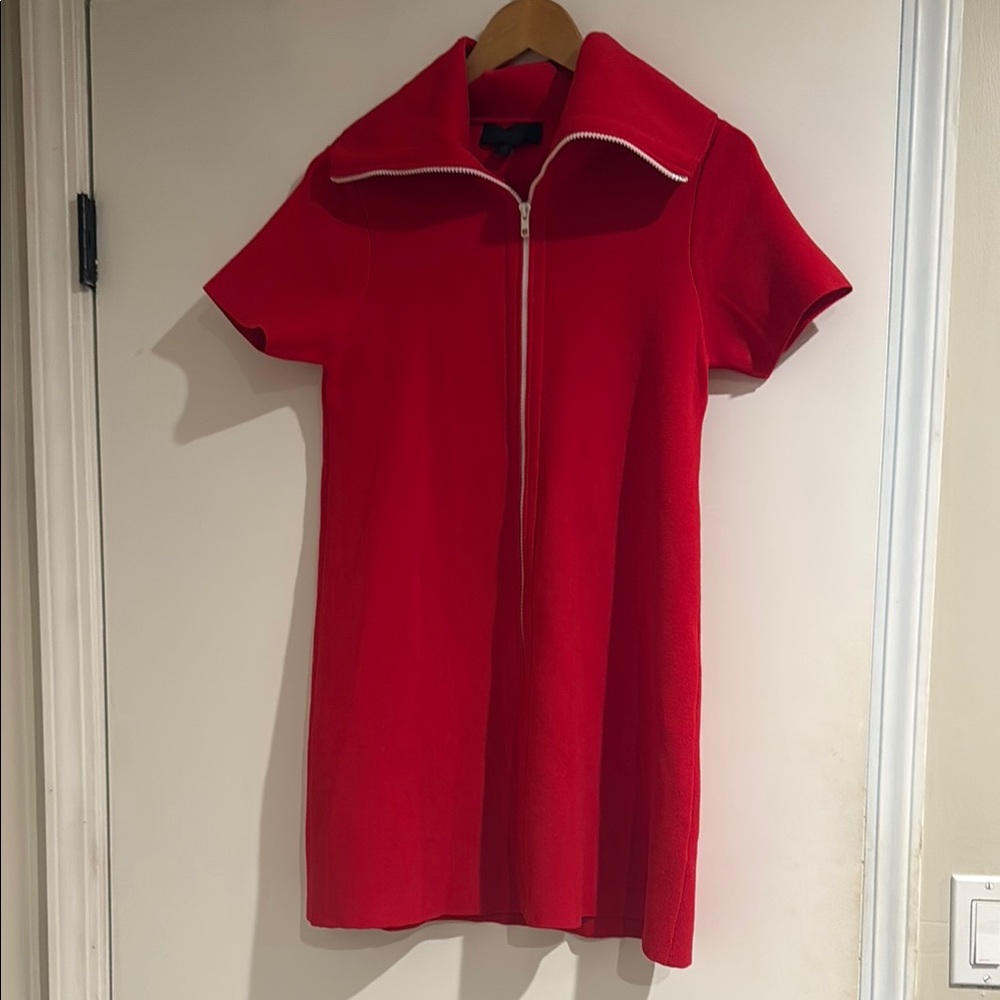 Zara Red Short-Sleeve Zip-Front Dress